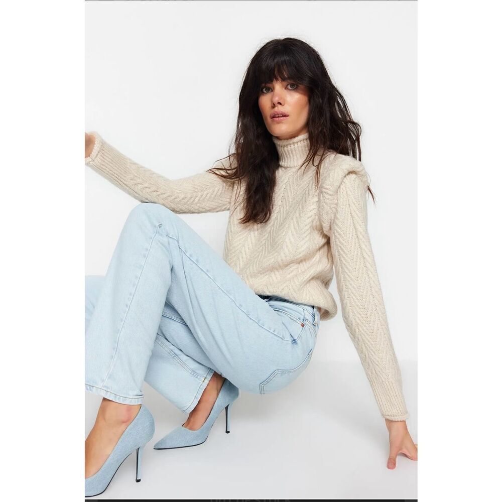 Mango MNG cable knit exaggerated shoulder sweater nwt M